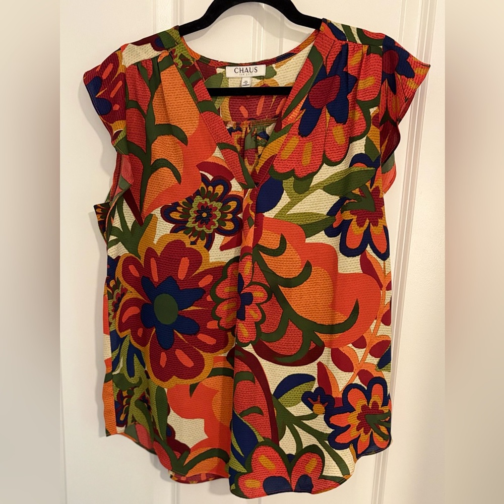 Chaus Colorful Floral Blouse - Red, Orange, Green